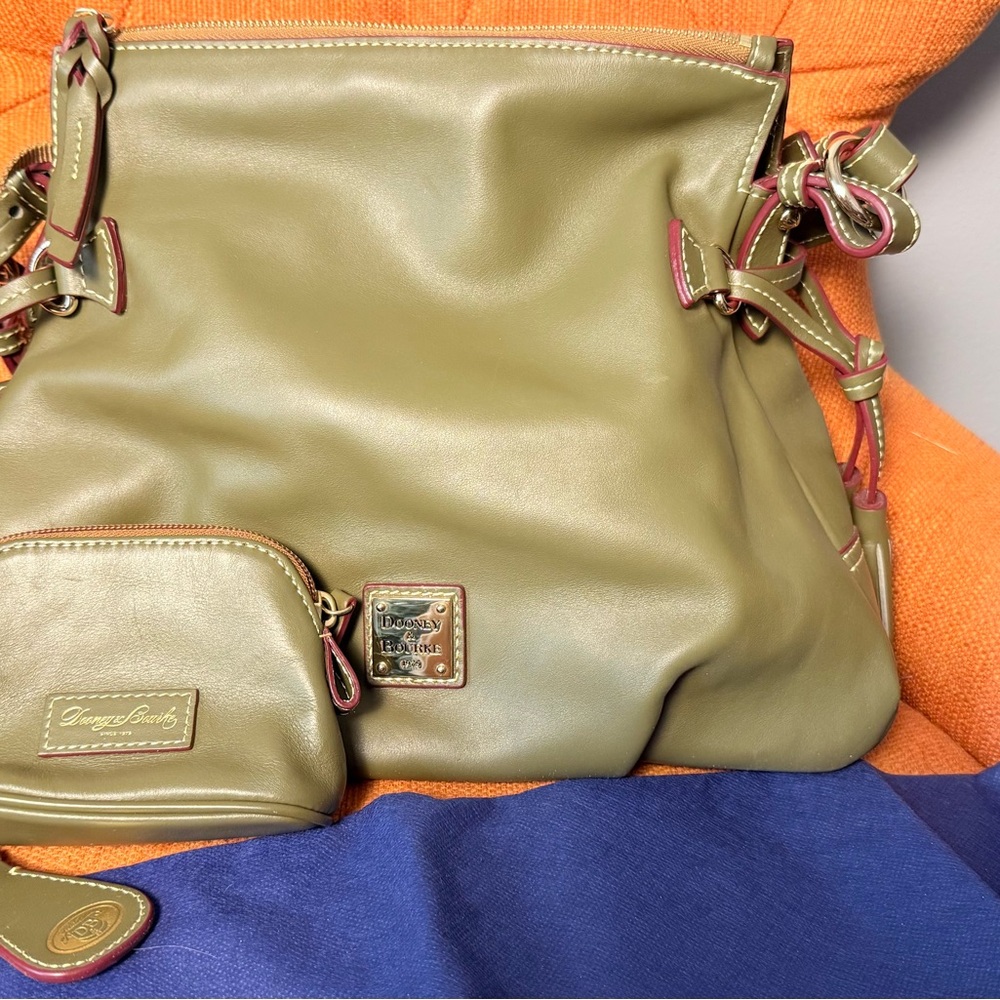 Dooney & Bourke Olive Green Leather Shoulder Bag with Coin Pouch